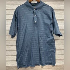 Bobby Jones Gray With Blue Stripes  Large  100% Cotton Golf Polo